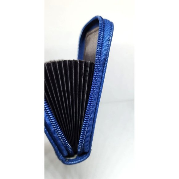 Blue Leather Mini Credit Card Case Card Slot Card Holder Wallet with ID Window - Picture 7 of 15